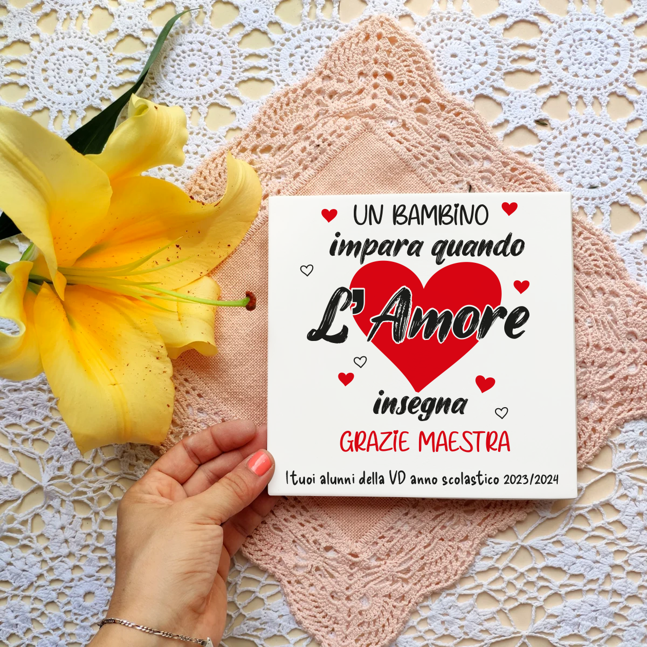 Una bambino impara quando l'amore insegna - Mattonella in Ceramica