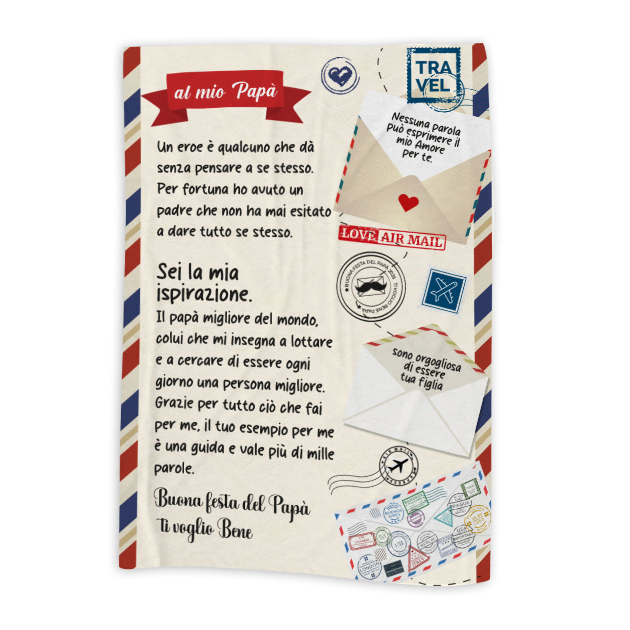 Lettera al mio Caro papà - coperta Idea Regalo Festa del Papà - personalizzata con frase