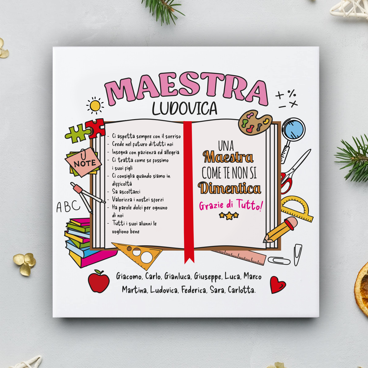 Grazie di tutto maestra - Mattonella in Ceramica - personalizzata
