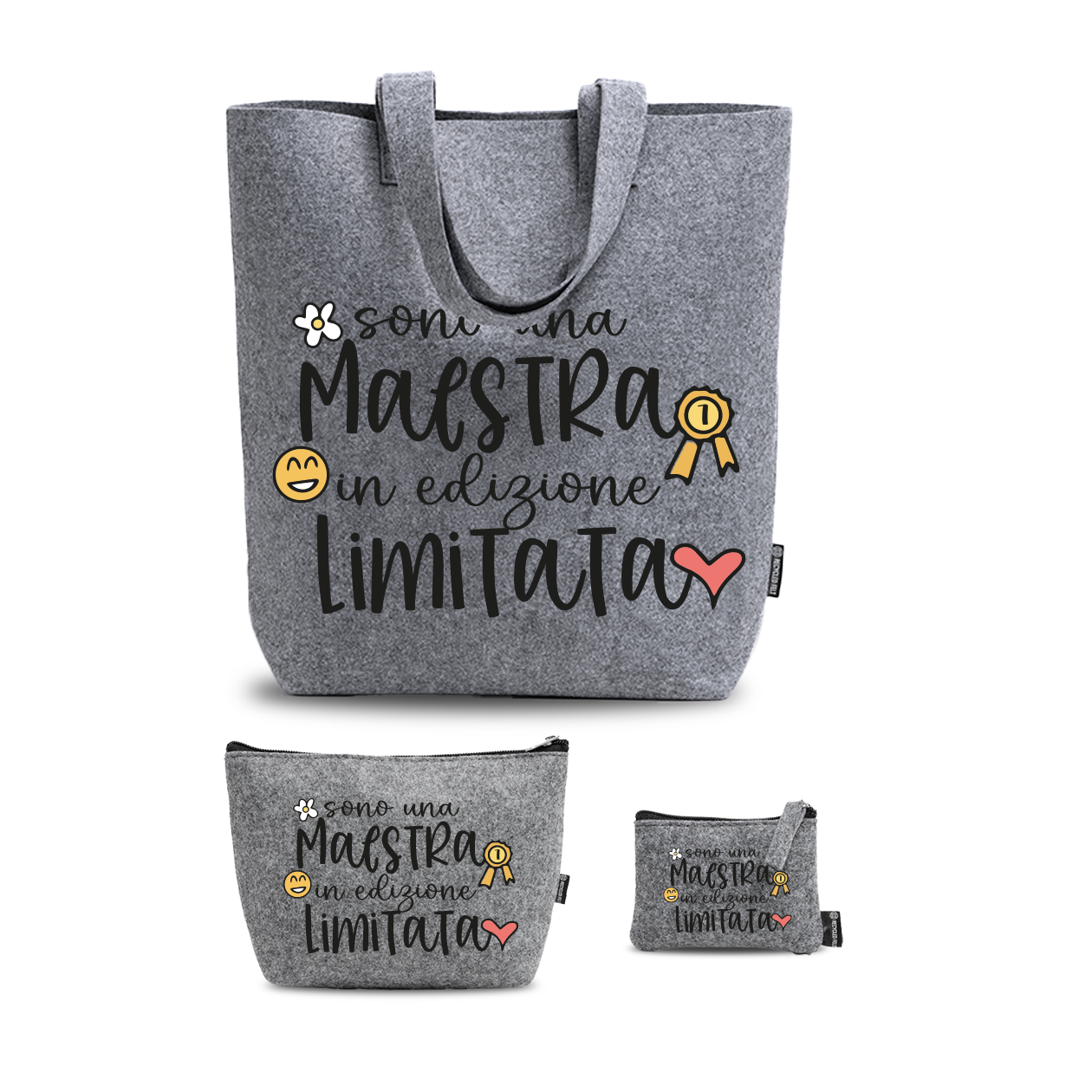 Sono una maestra in edizione limitata - Tris Borse in feltro con designe melange