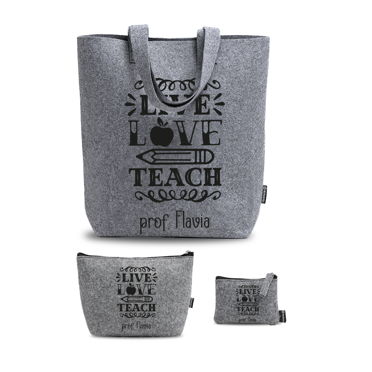 Live, love, teach - Tris Borse in feltro con designe melange - personalizzato con nome