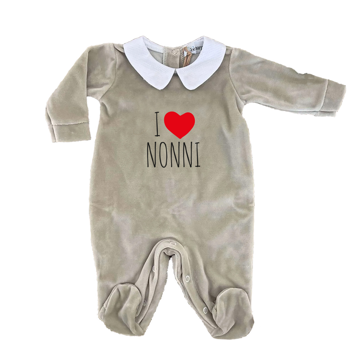 I love nonni - Pagliaccetto Neonato in Ciniglia con Colletto Bianco