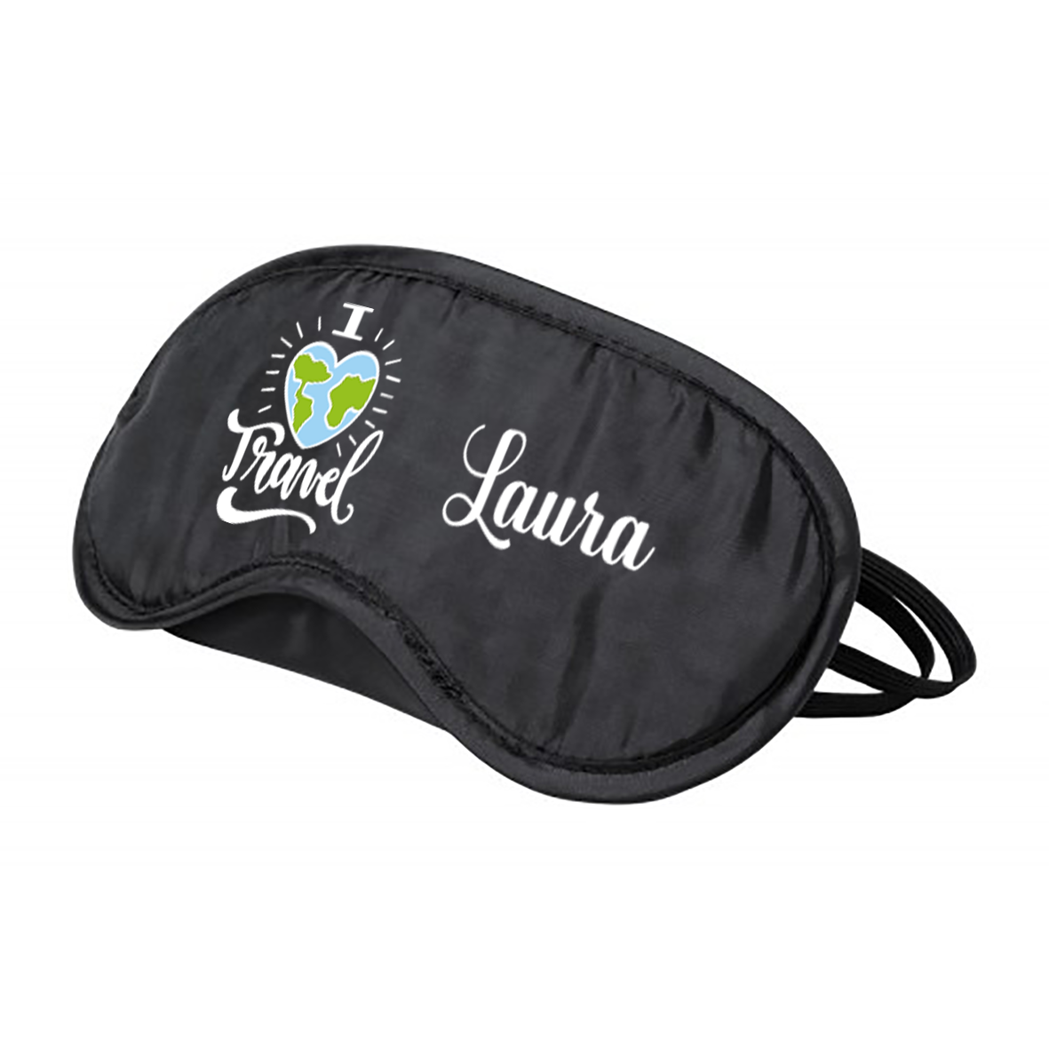 I love travel - Maschera da viaggio oscurante nera con stampa personalizzata elastico regolabile Idea Regalo - personalizzato con nome