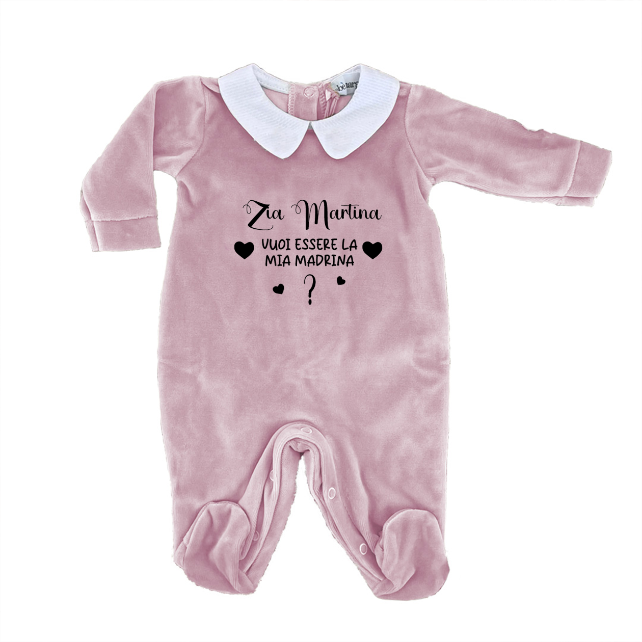 Zia vuoi essere la mia madrina - Pagliaccetto Neonato in Ciniglia con Colletto Bianco personalizzato con nome