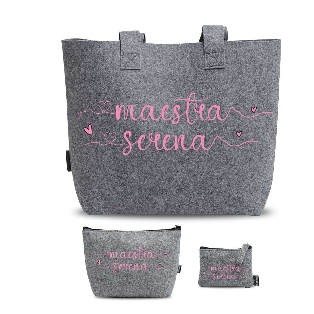 Maestra name linee pink - Tris Borse in feltro con designe melange - personalizzati con nome