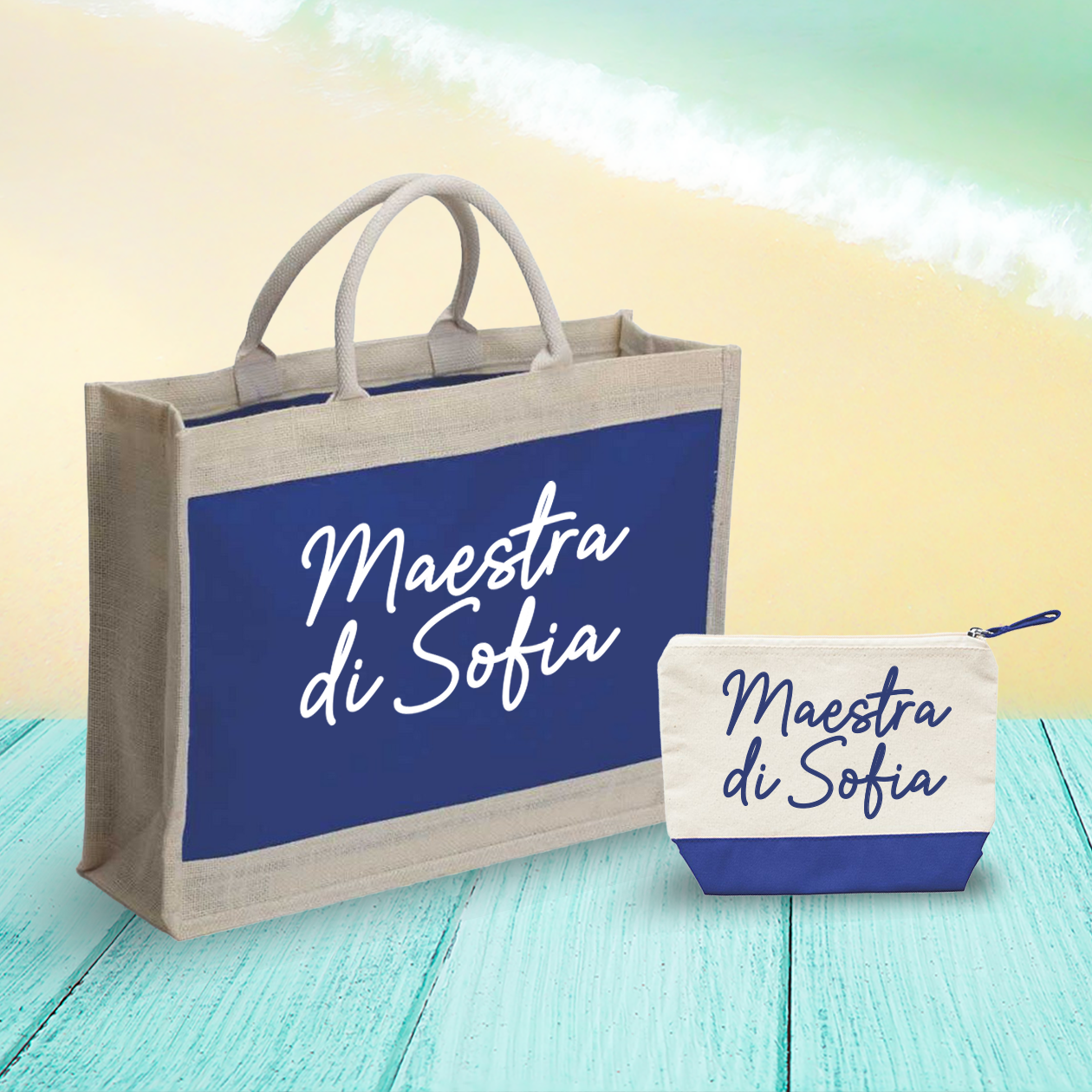 Maestra di... - Combo: Borsa mare + Pochette - personalizzata con nome