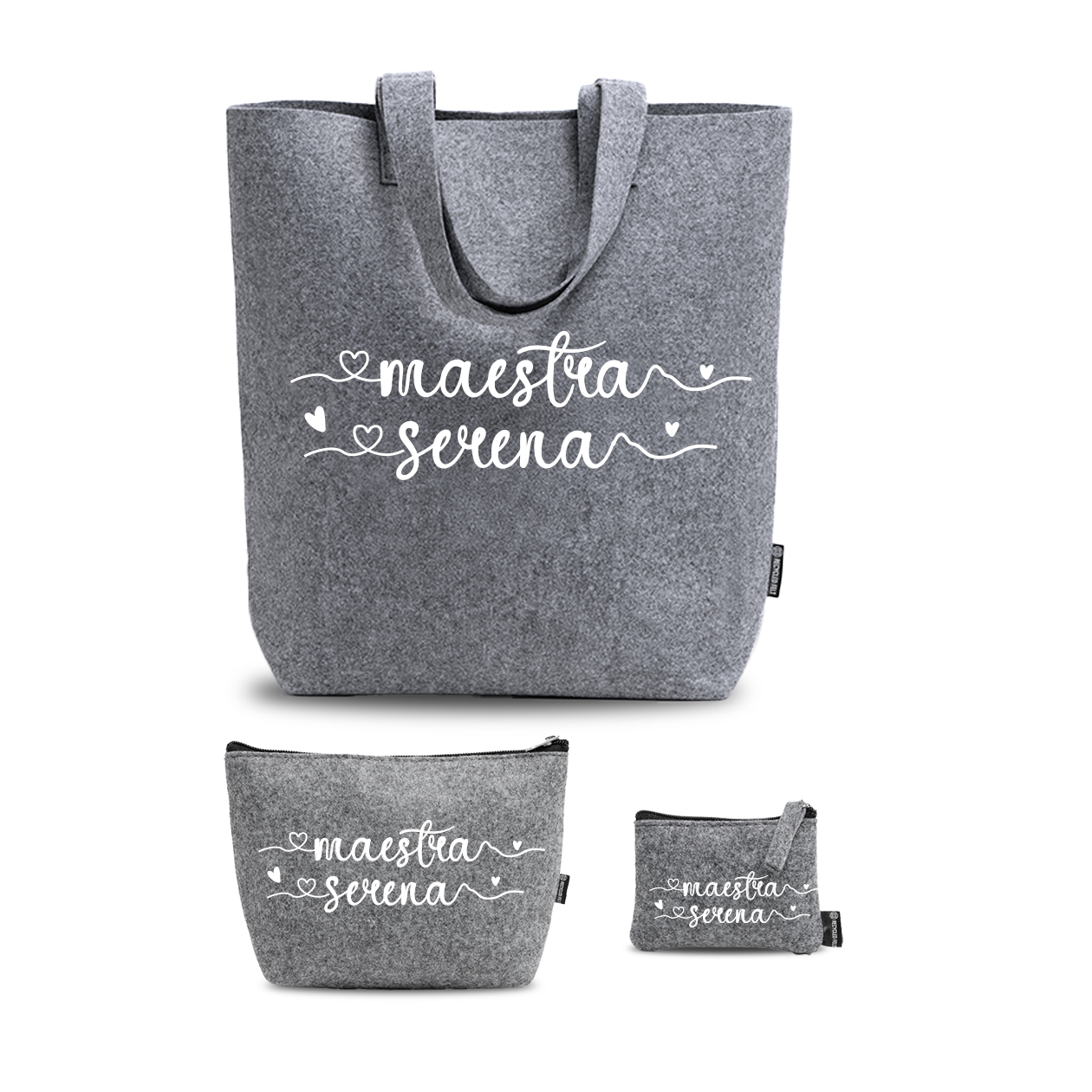 Name Maestra - Tris Borse in feltro con designe melange - personalizzato con nome