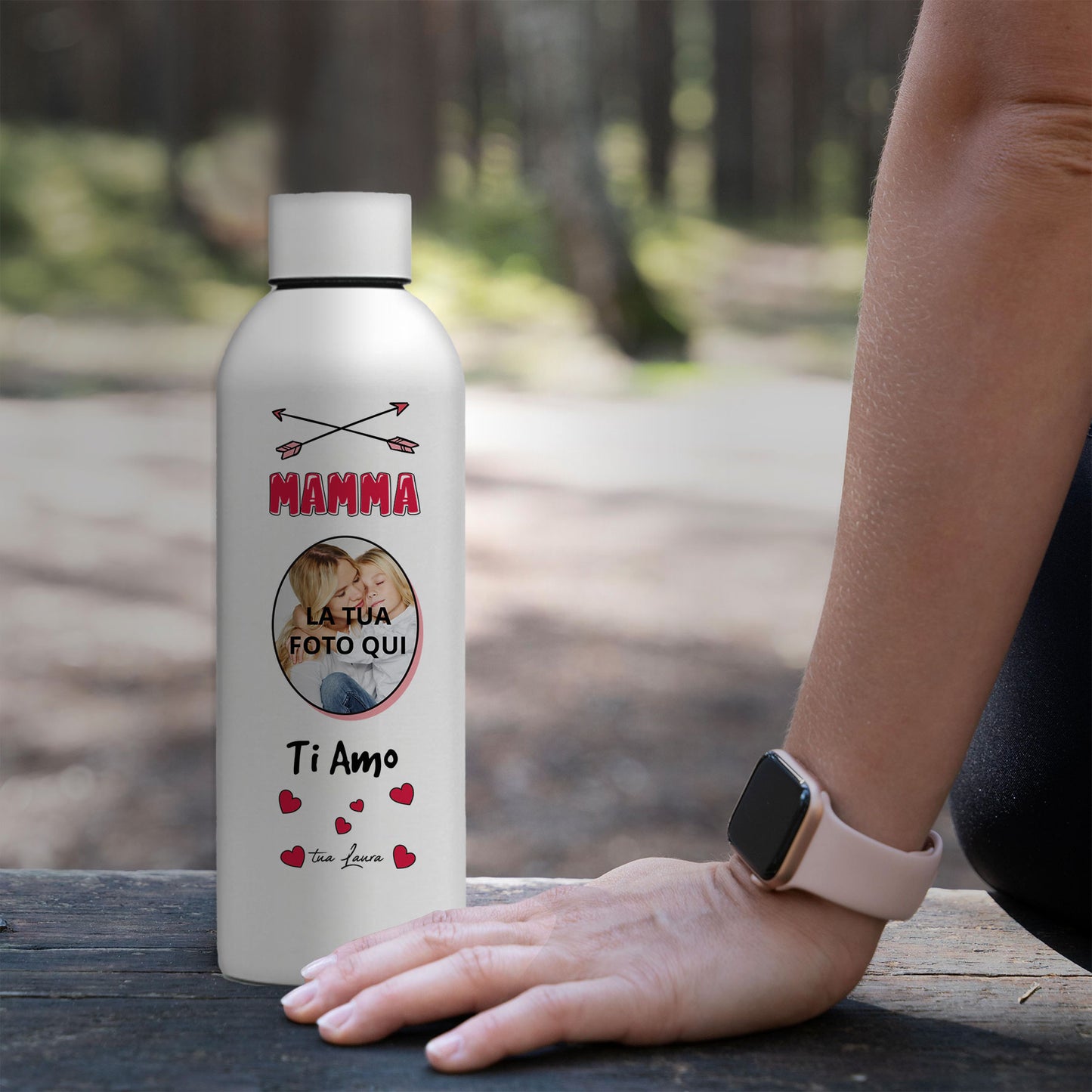 Mamma ti amo - Borraccia Ecosostenibile personalizzata con nome e foto