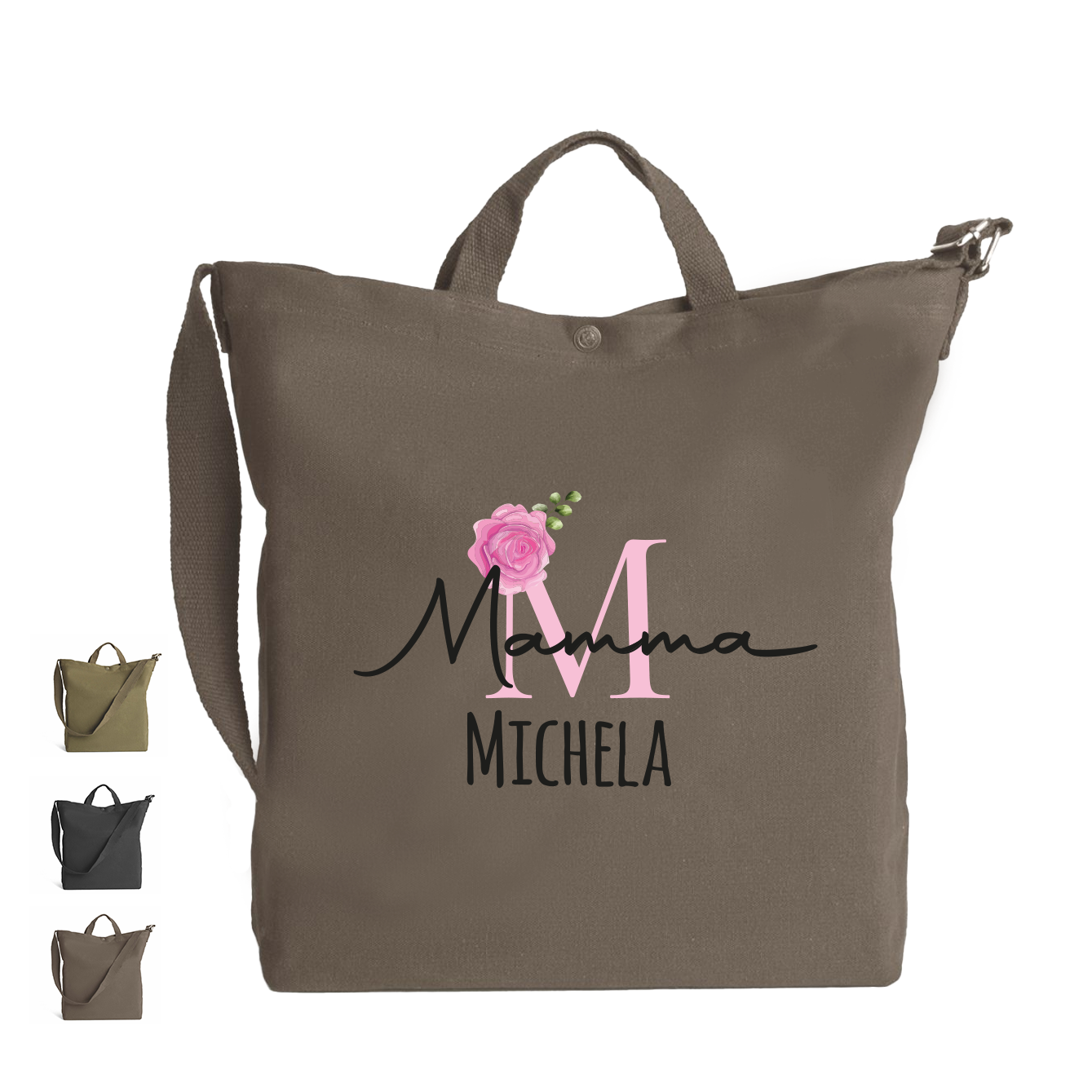 Mamma Flower - Borsa da Donna in Tela - personalizzata con nome