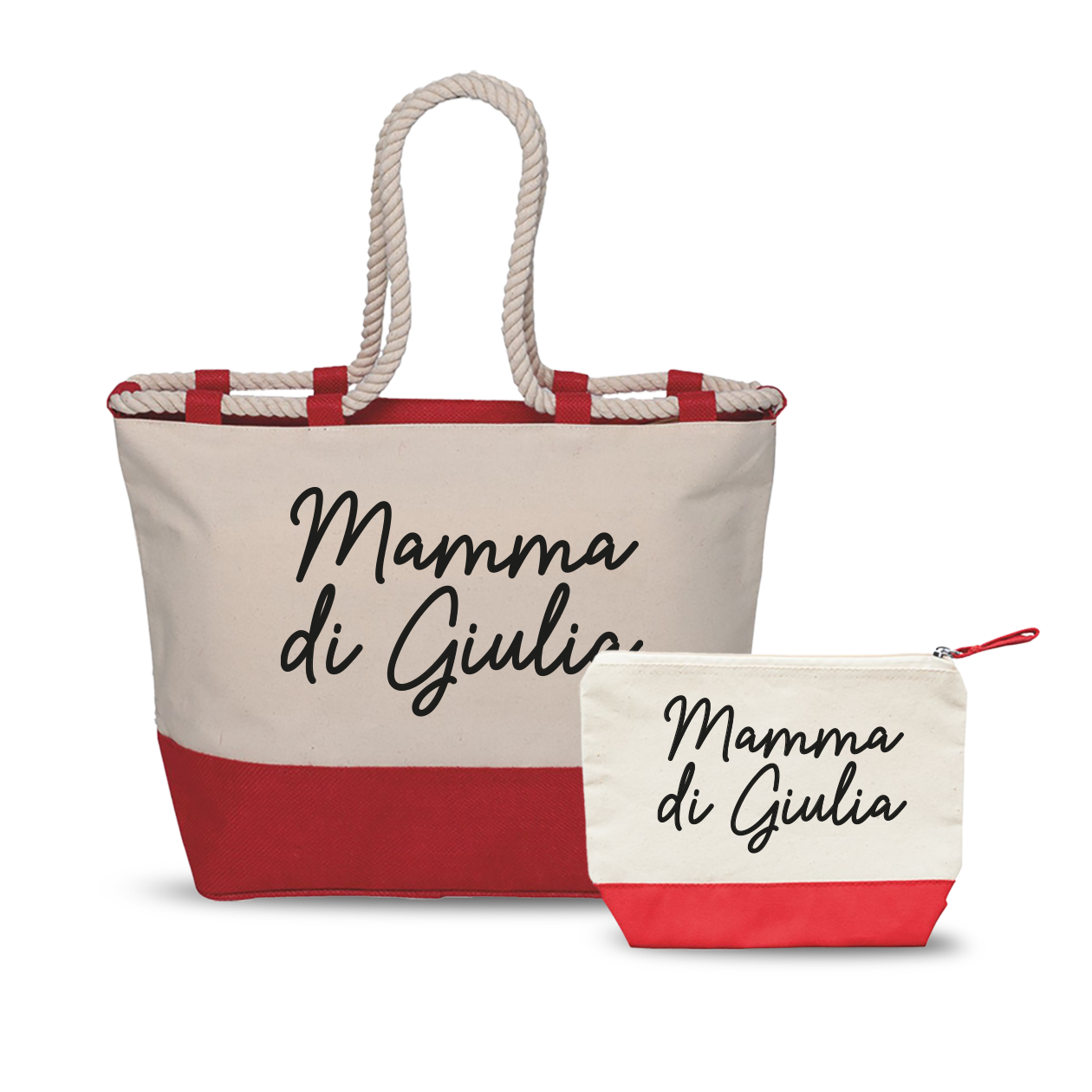 Mamma di... - Combo: Borsa mare + Pochette - personalizzata con nome