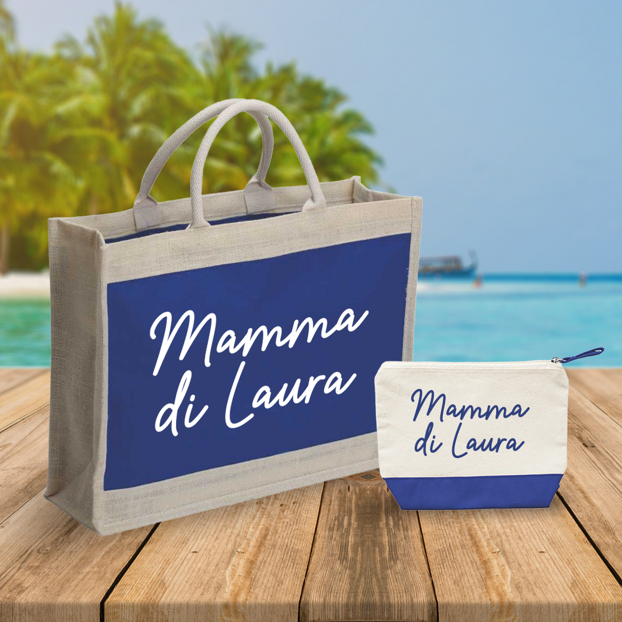 Mamma di... - Combo: Borsa mare + Pochette - personalizzata con nome