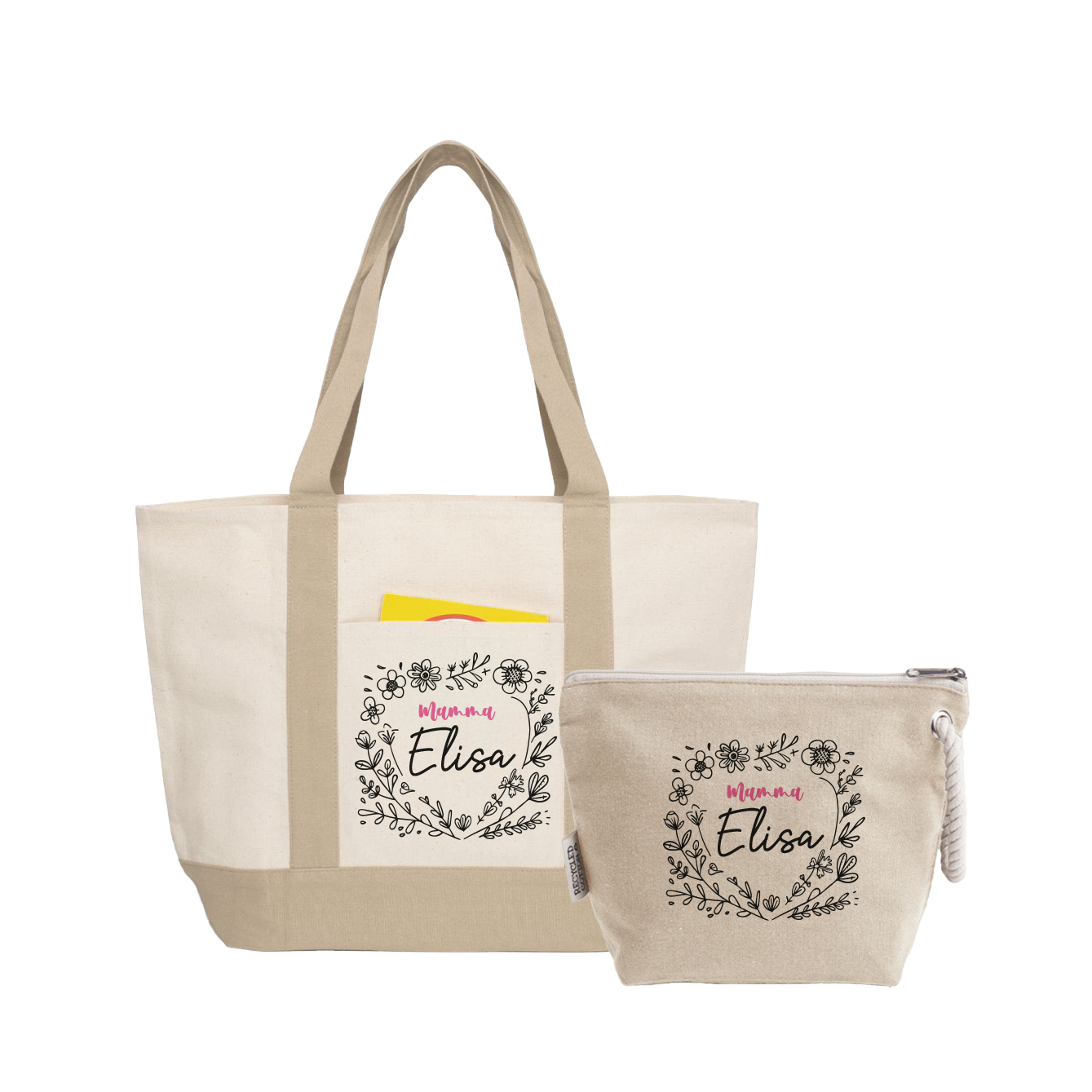 Mamma flower - Borsa mare & Pochette - Combo - personalizzata con nome