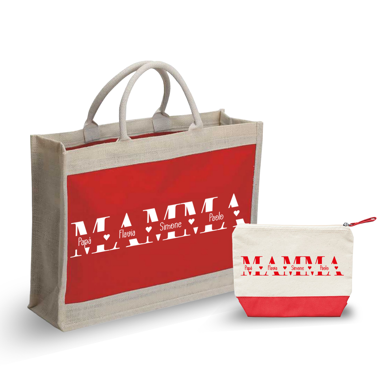 Mamma & Family - Combo: Borsa mare + Pochette - personalizzata con nomi