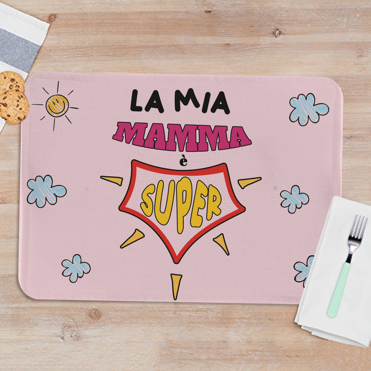 I Love mom - Set di 4 Tovagliette in tessuto lavabile - personalizzata con nome