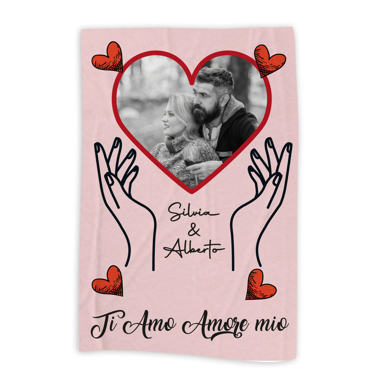 Pink love - plaid in pile - personalizzato con foto e nomi