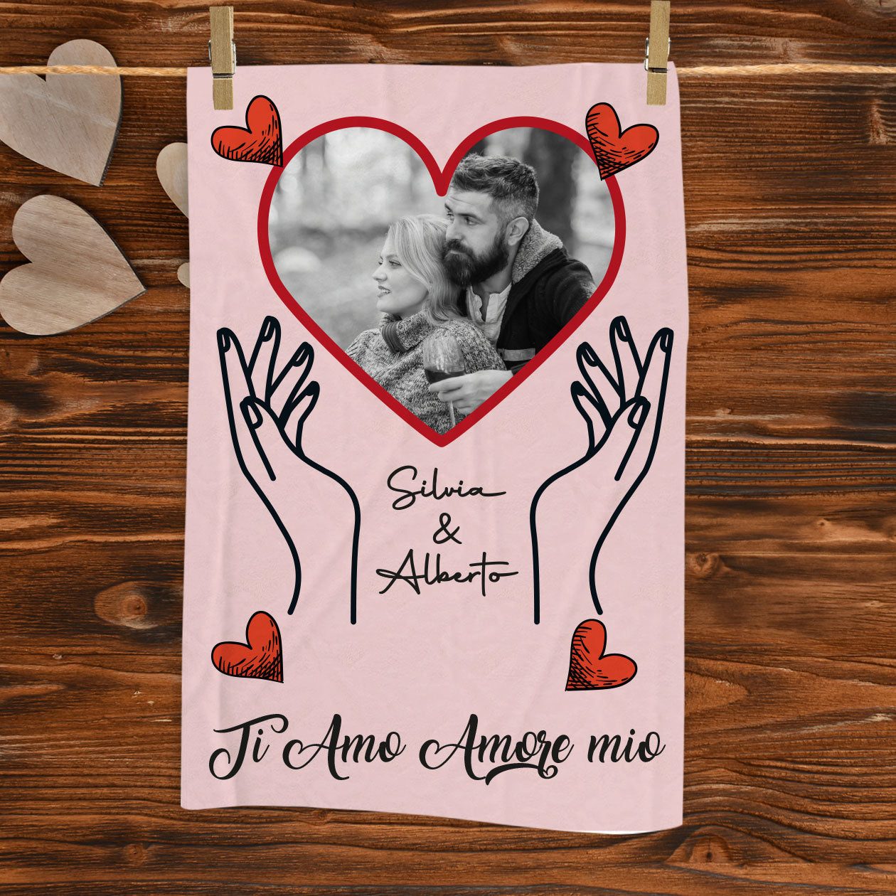 Pink love - plaid in pile - personalizzato con foto e nomi