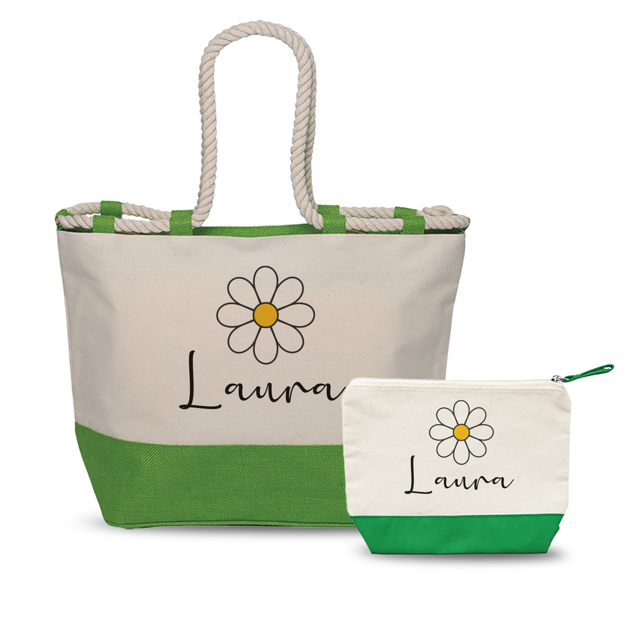 Name Girasole - Combo: Borsa mare + Pochette - personalizzata con nome