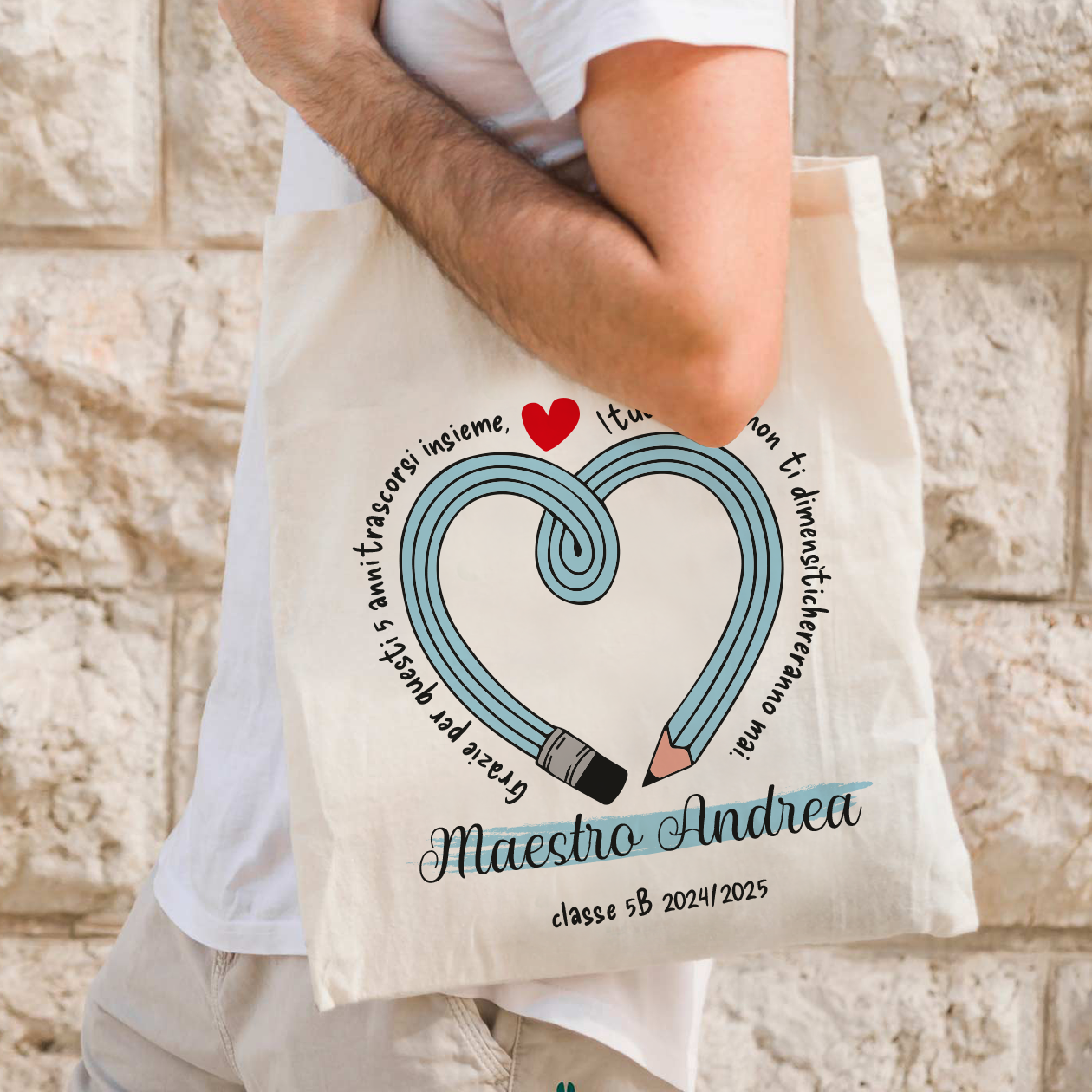 Grazie Maestro non ti dimenticheremo mai - Shopper In Cotone personalizzata