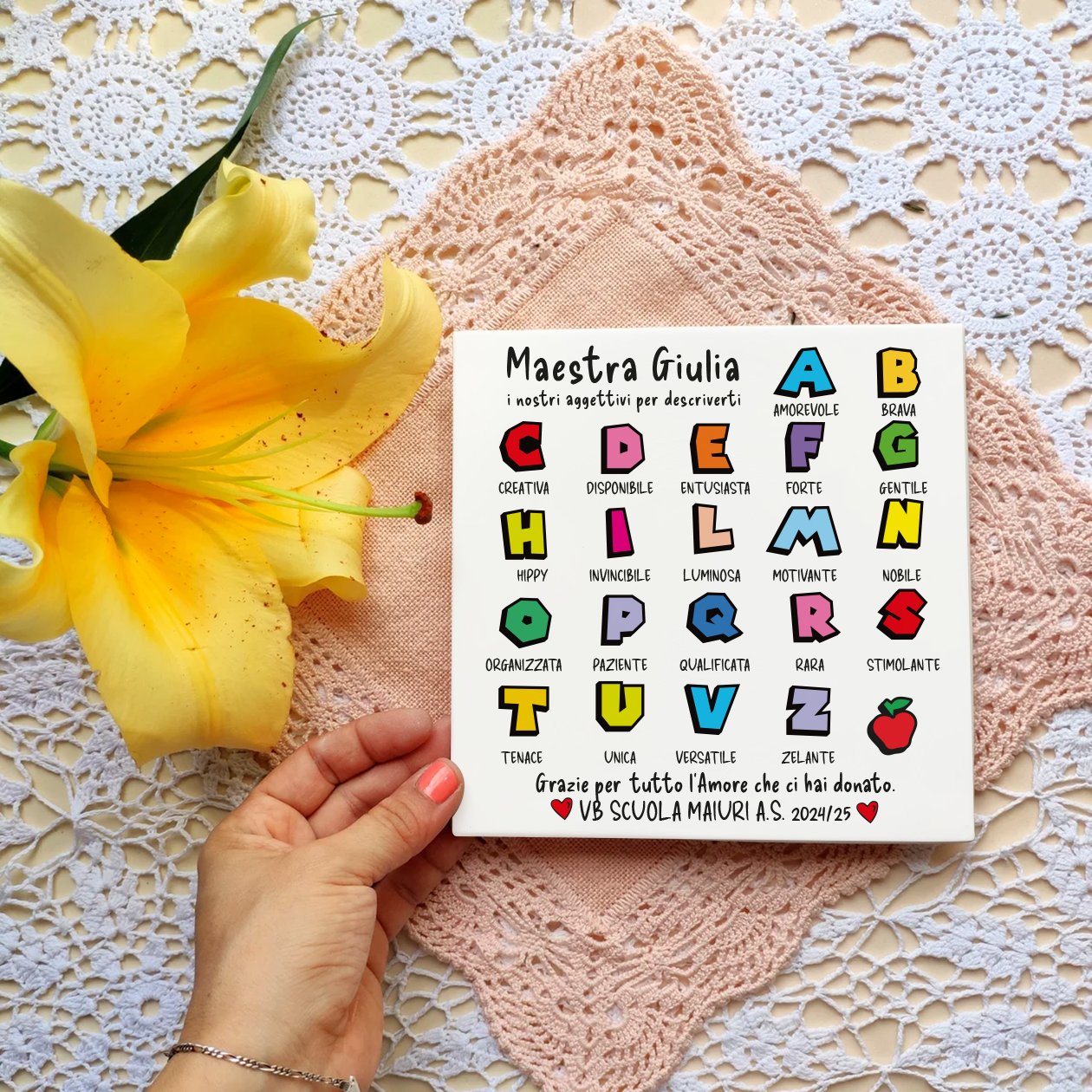 Aggettivi per descriverti maestra - Mattonella in Ceramica - personalizzata