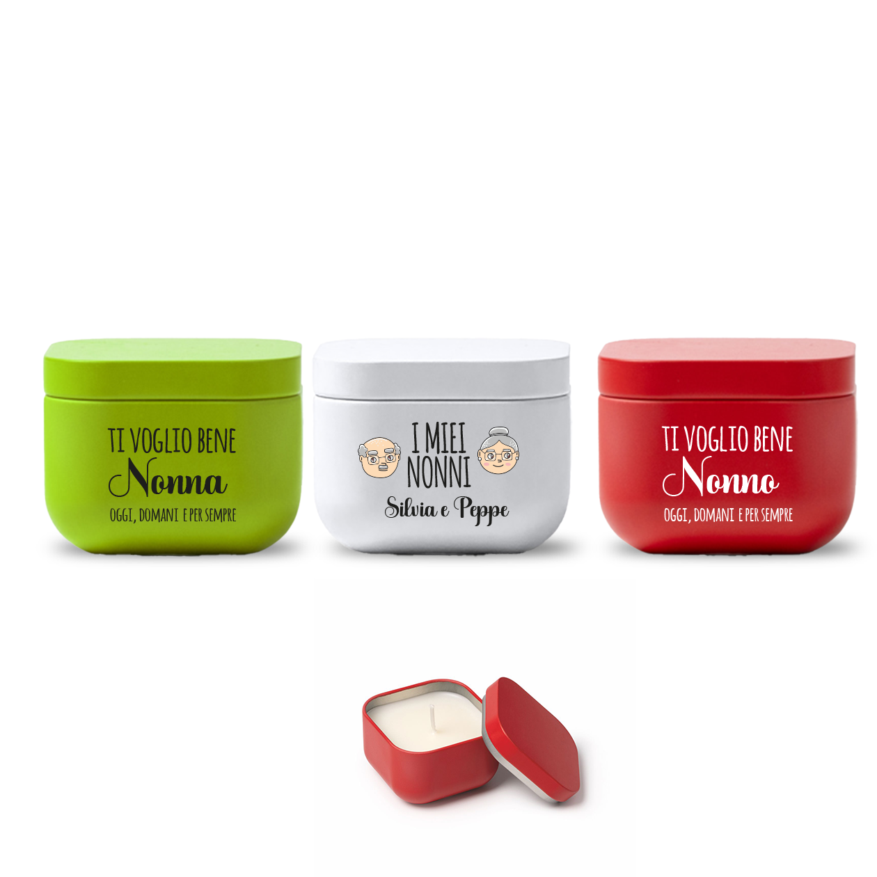 I miei nonni - Set di 3 Candele Profumate personalizzate con nomi