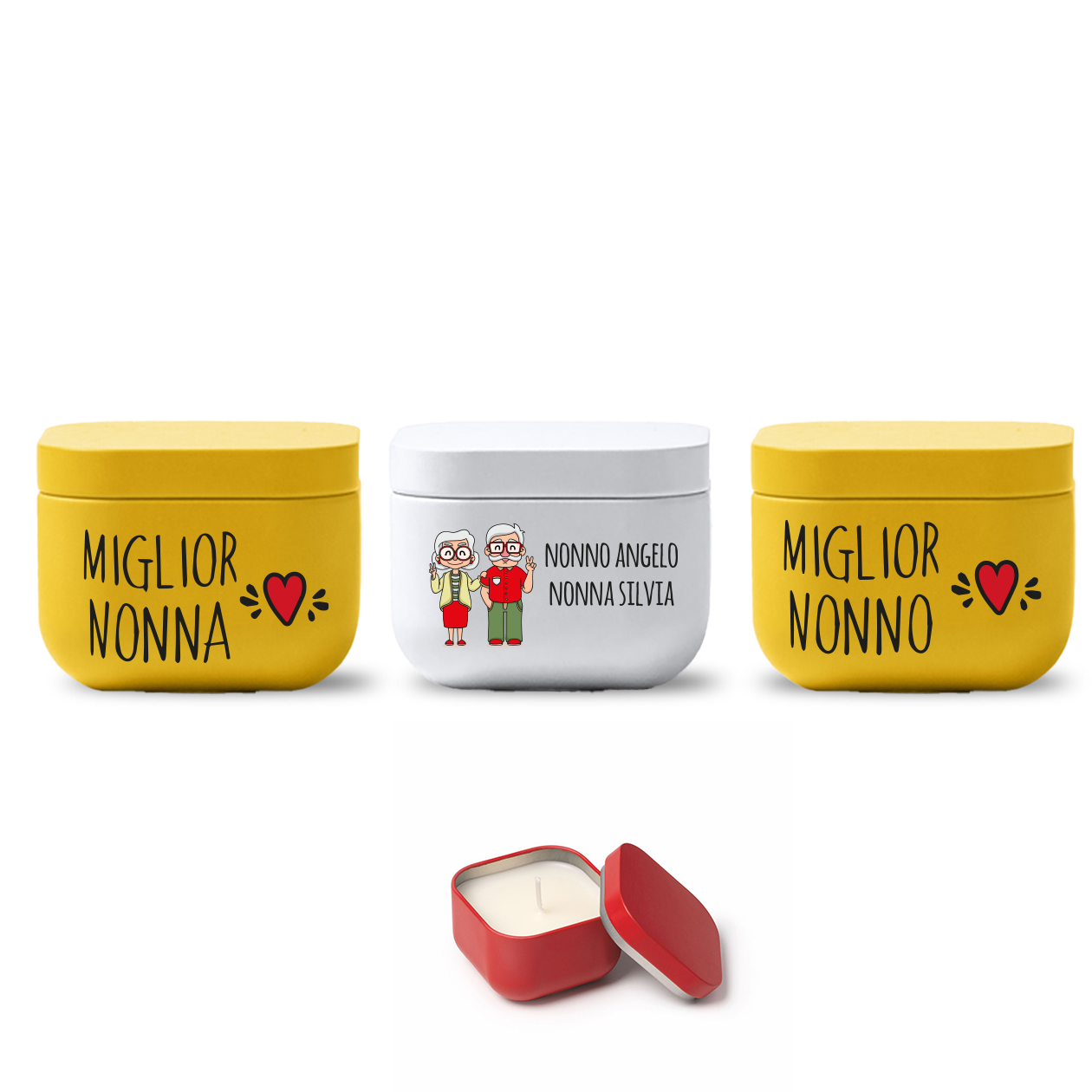 I migliori nonni hearts - Set di 3 Candele Profumate personalizzate con nomi