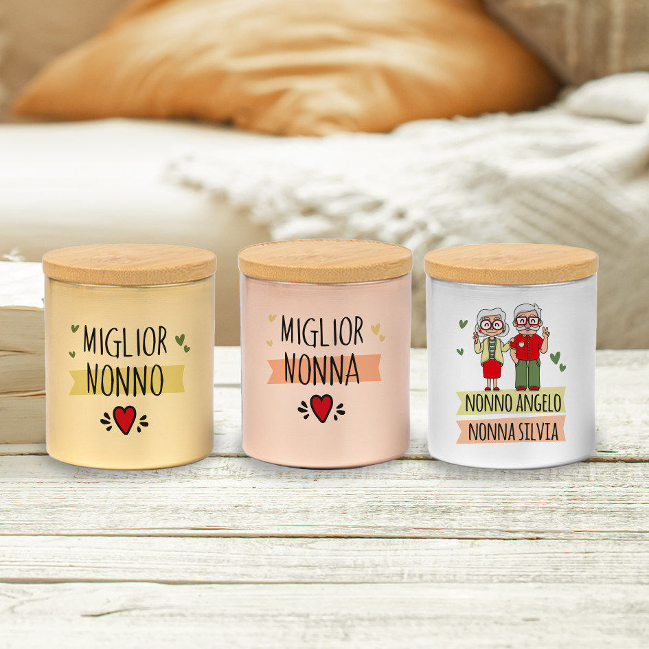 Miglior nonno, miglior nonna - Set di 3 Candele Profumate personalizzate con nomi