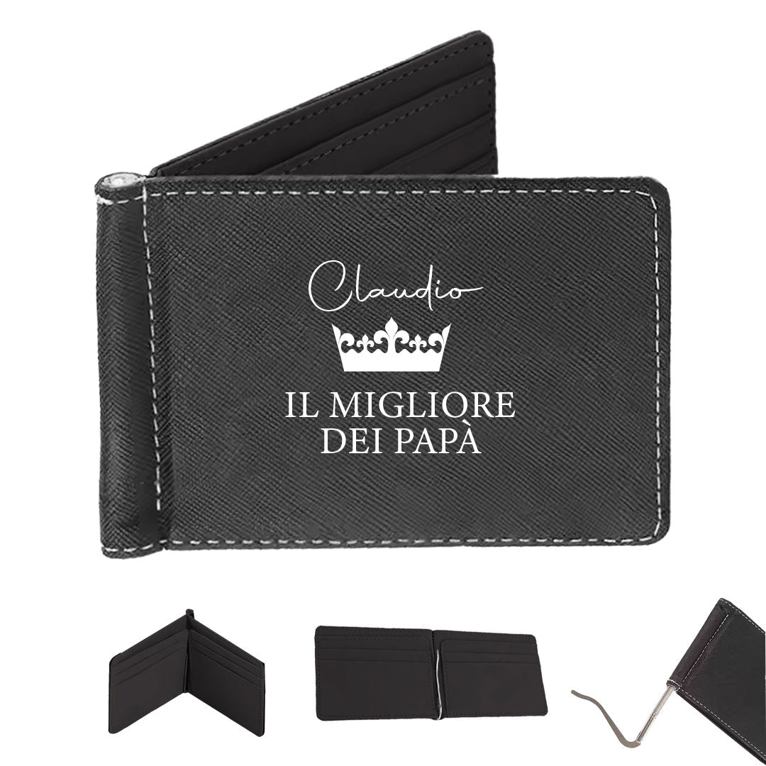 Il migliore dei papà - Portafoglio in pelle sintetica - personalizzato con nome