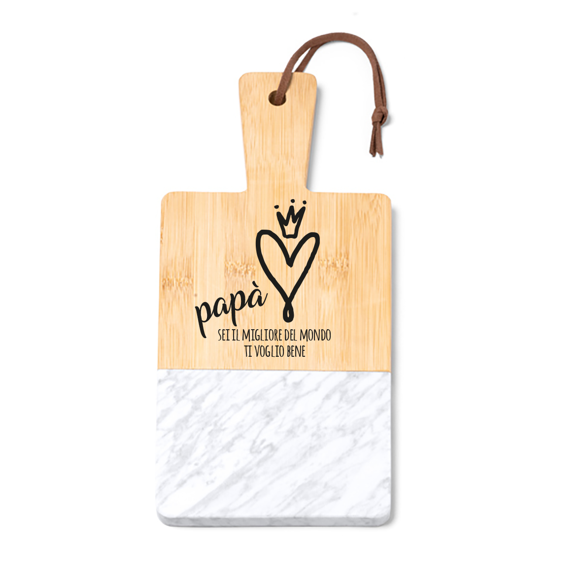 Papà sei il migliore del mondo - Tagliere in marmo e bamboo naturale