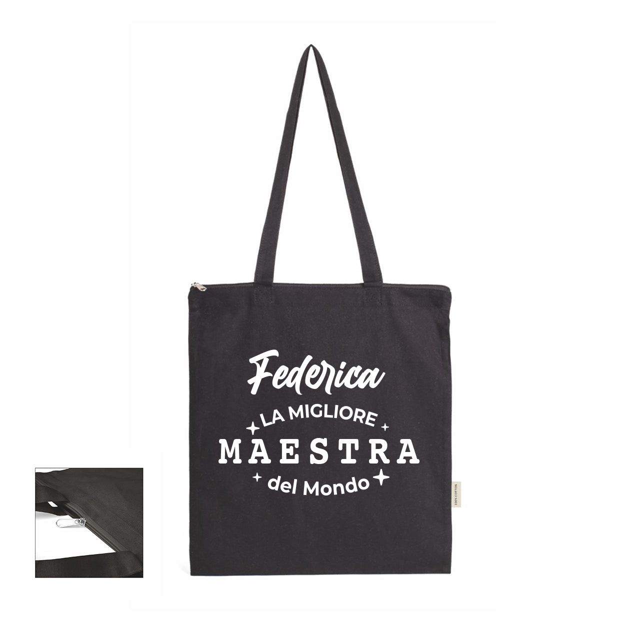 La migliore maestra del mondo - Shopper In Cotone con chiusura zip - personalizzata con nome