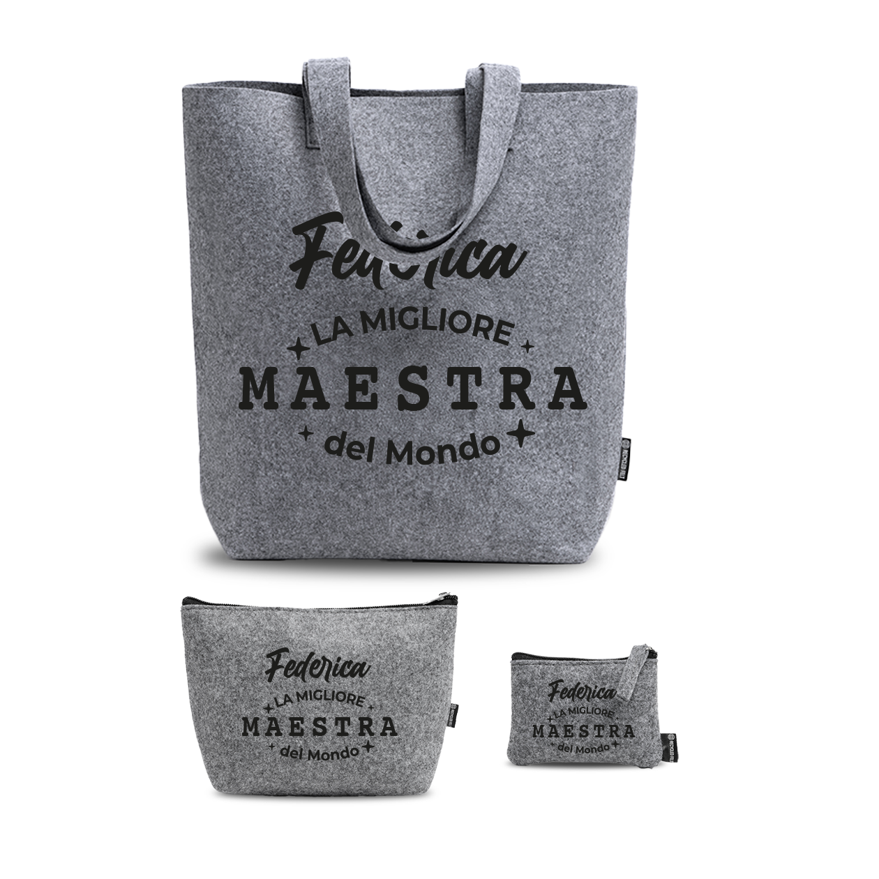 La migliore maestra del mondo - Tris Borse in feltro con designe melange - personalizzato con nome