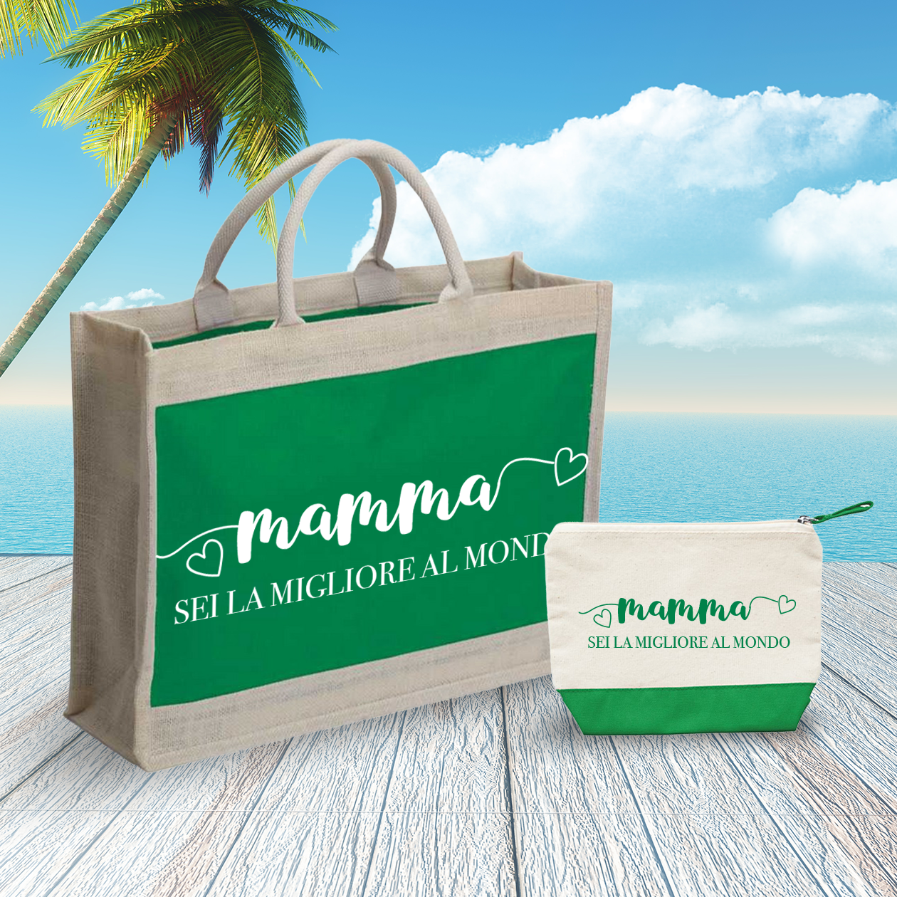 Mamma sei la migliore al mondo - Combo: Borsa mare + Pochette