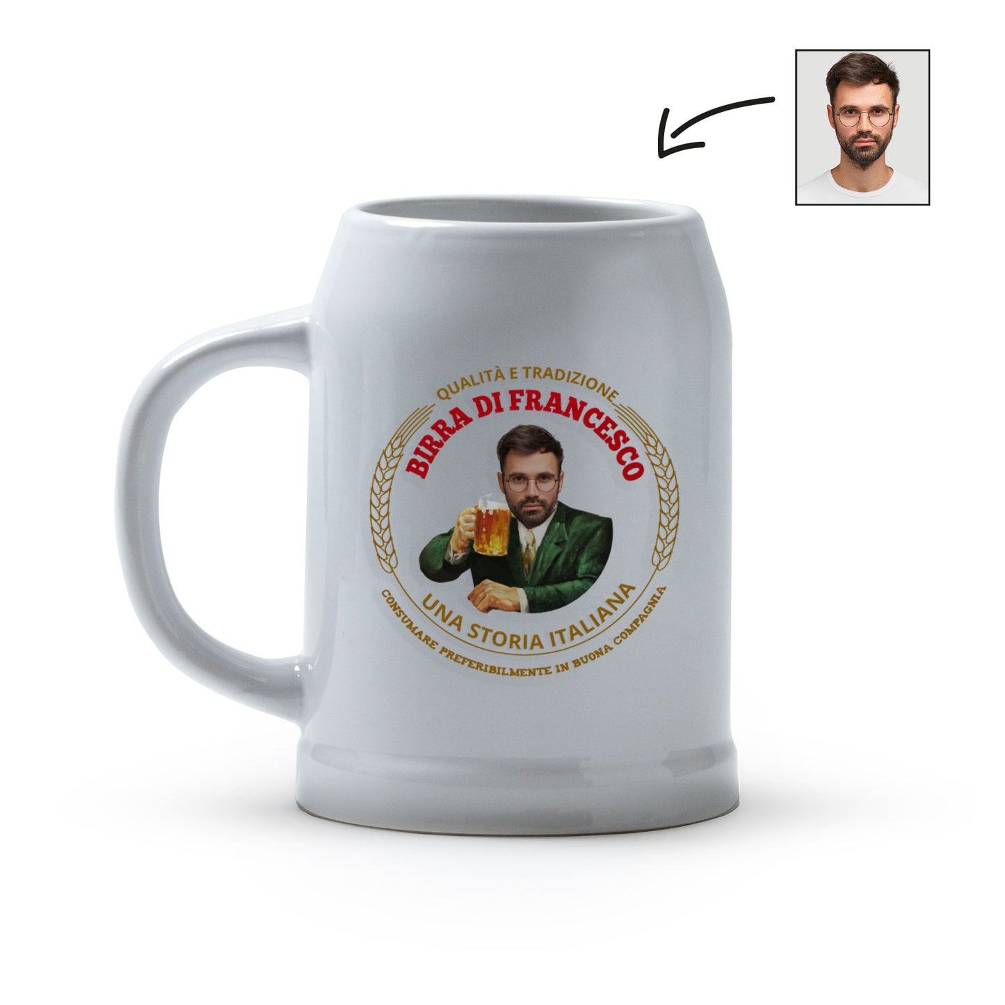 Qualità e tradizione - Caraffa in ceramica - personalizzata con nome e foto