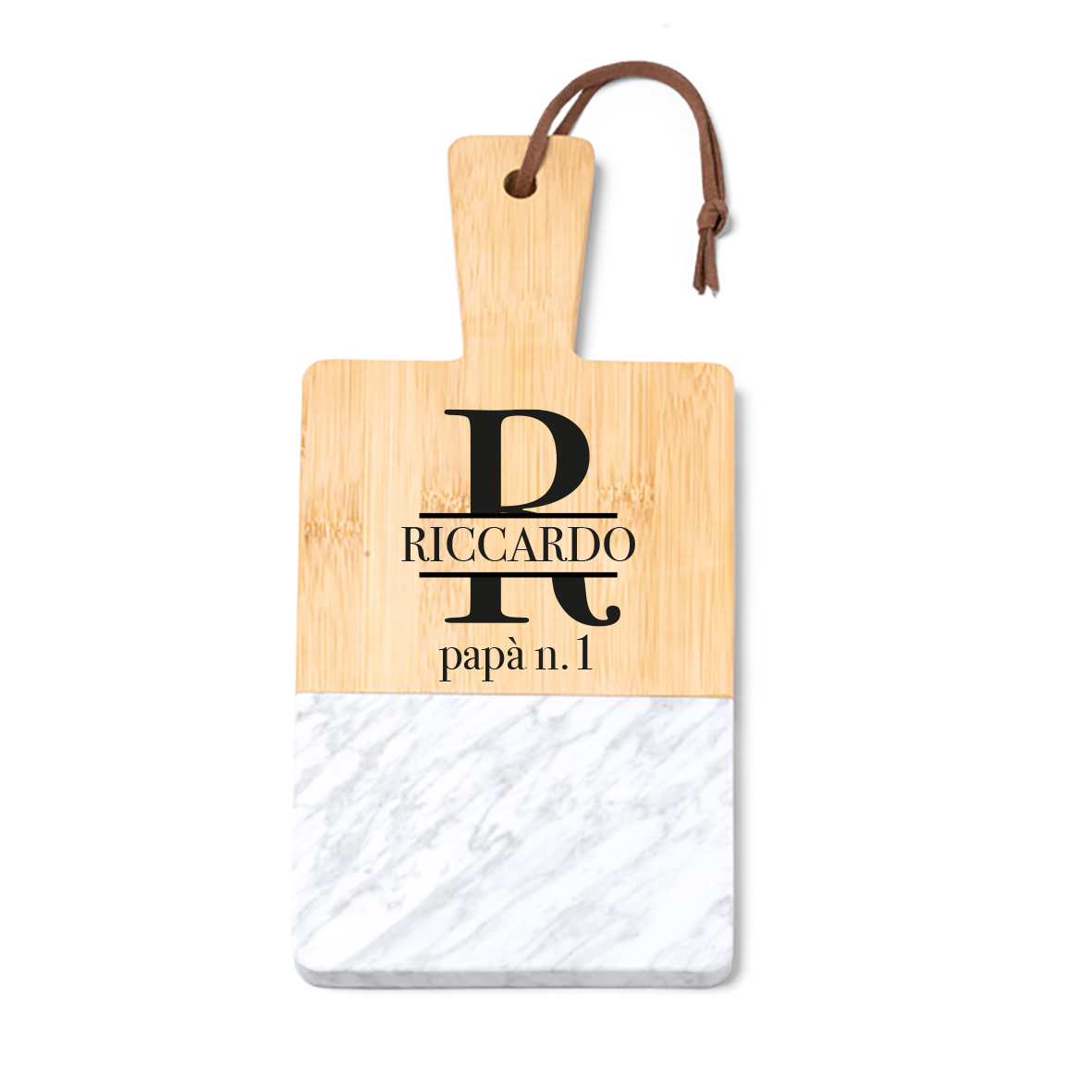 Papà n 1 - Tagliere in marmo e bamboo naturale - personalizzato con nome