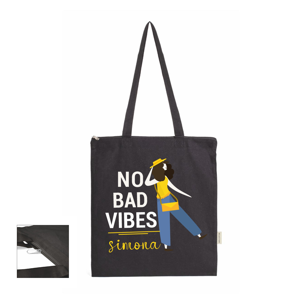 No bad vibes - Shopper In Cotone con chiusura zip