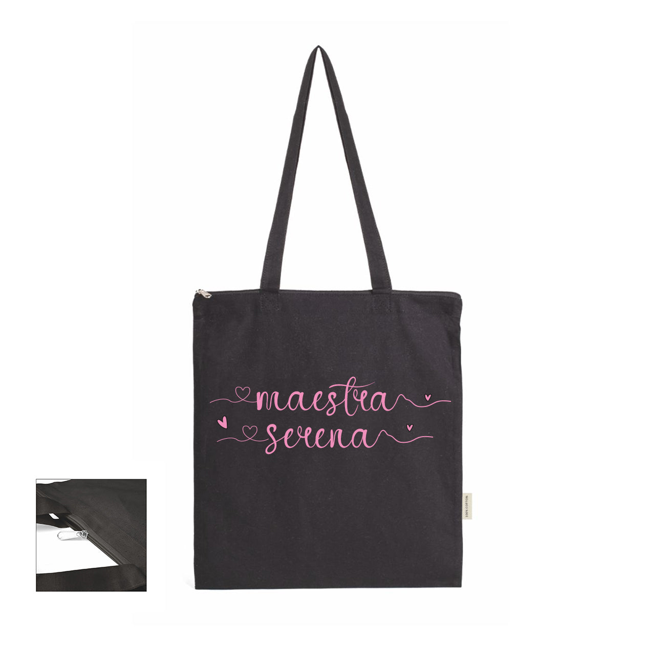 Maestra hearts name - Shopper In Cotone con chiusura zip - personalizzata con nome