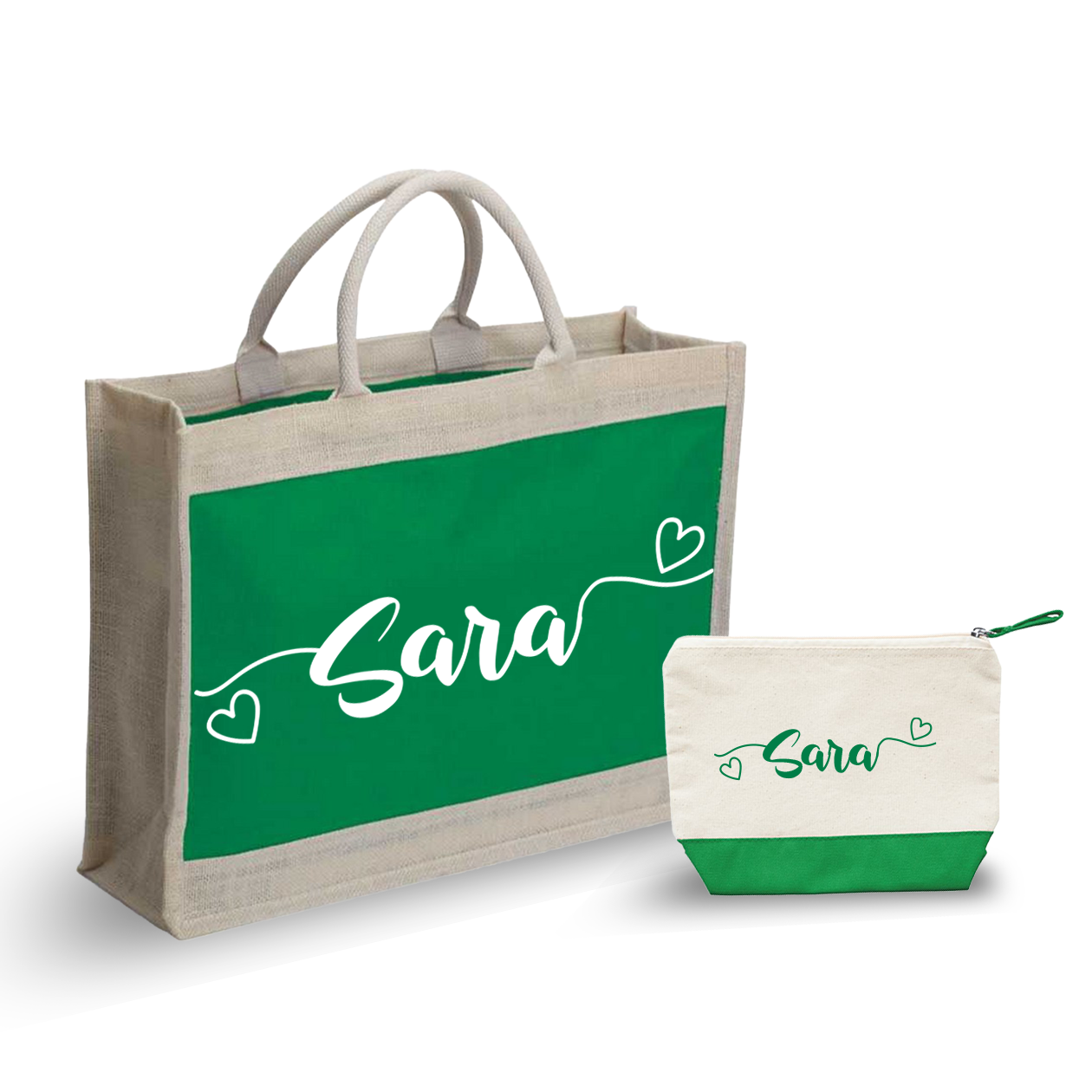 Name hearts - Combo: Borsa mare + Pochette - personalizzata con nome
