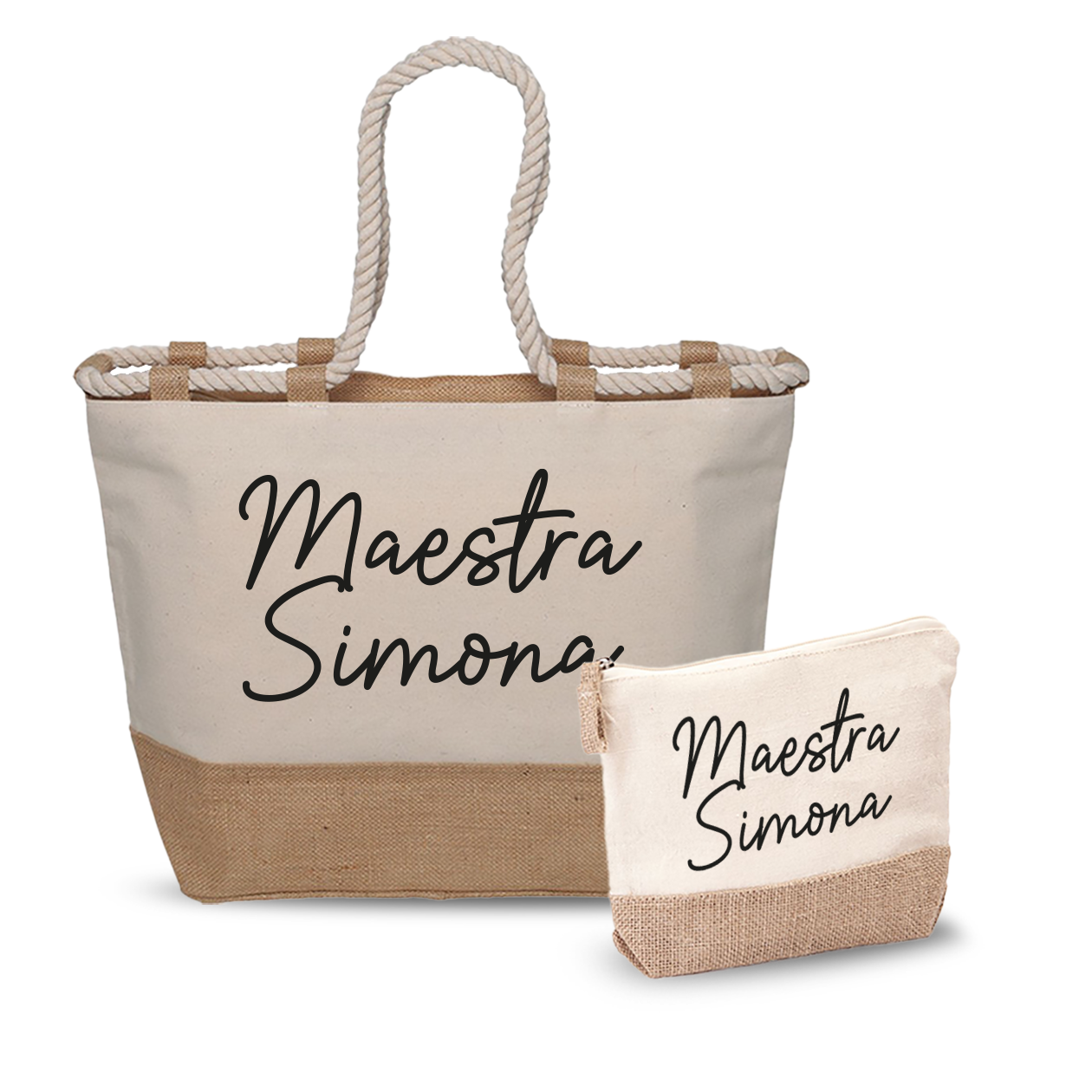 Maestra elegant name - Combo: Borsa mare + Pochette - personalizzata con nome