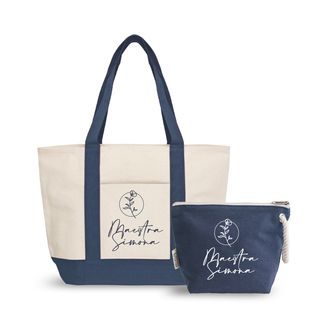 Maestra name flower - borsa mare & Pochette - Combo - personalizzata con nome