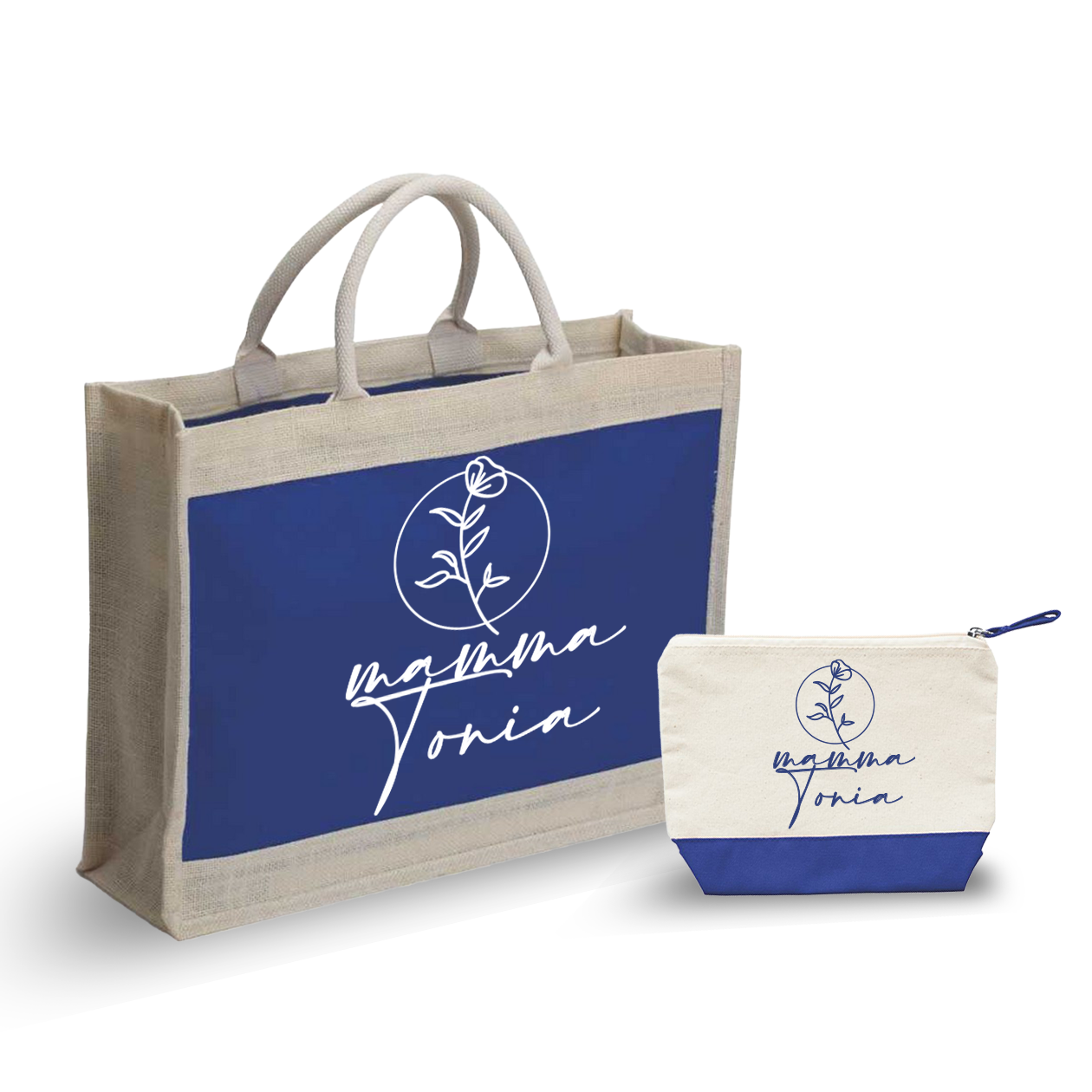 Mamma name flower circle - Combo: Borsa mare + Pochette - personalizzata con nome
