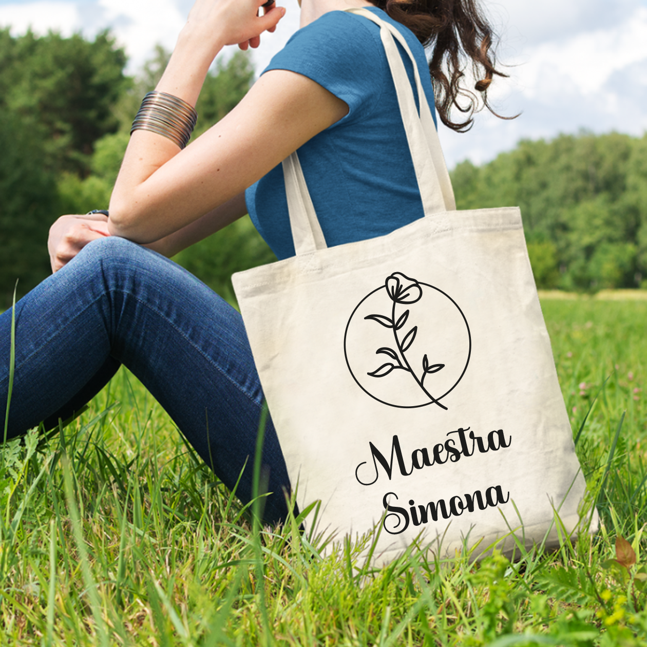 Maestra circle flower - Borsa Mare - idea regalo maestra - personalizzata con nome