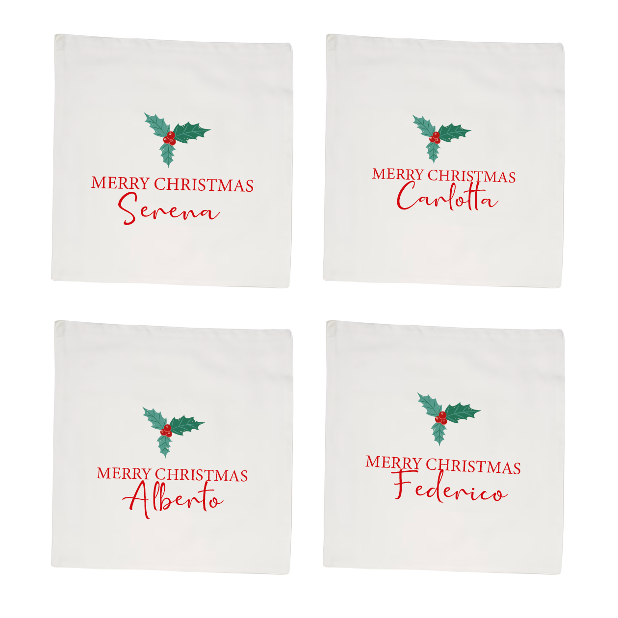 Merry Christmas - Set 4 tovaglioli - personalizzato con nomi