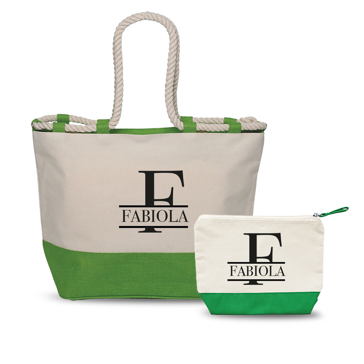 Line Name - Combo: Borsa mare + Pochette - personalizzata con nome e iniziale