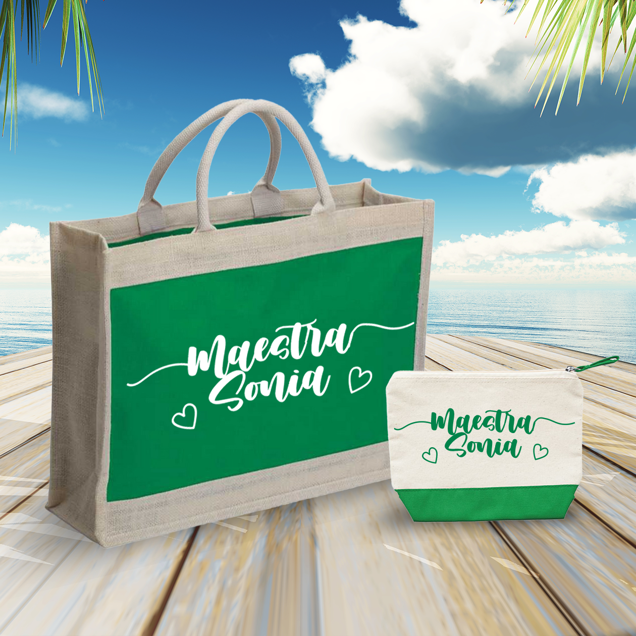 Maestra name heart - Combo: Borsa mare + Pochette - personalizzata con nome