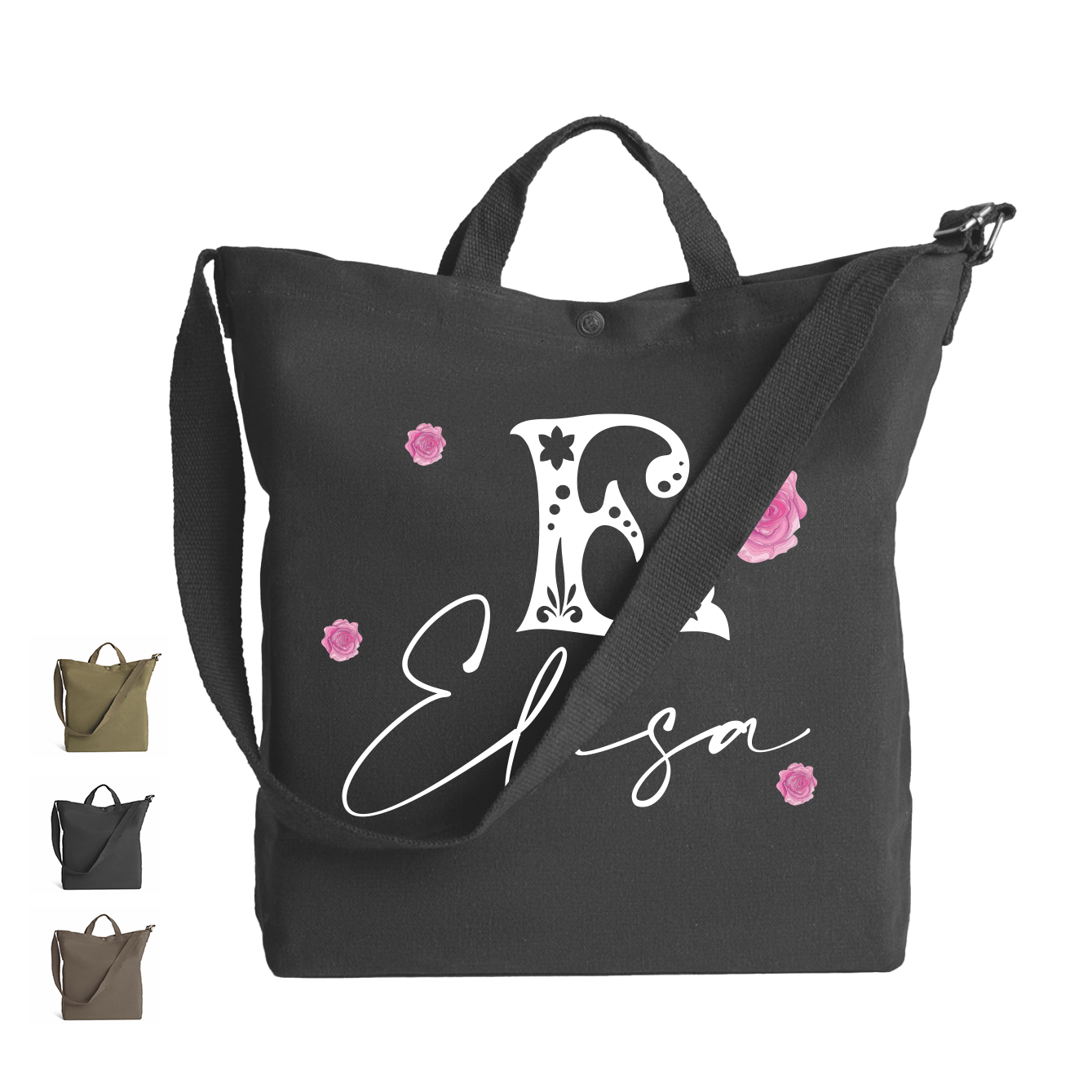 Pink rose name - Borsa da Donna in Tela - personalizzato con nome
