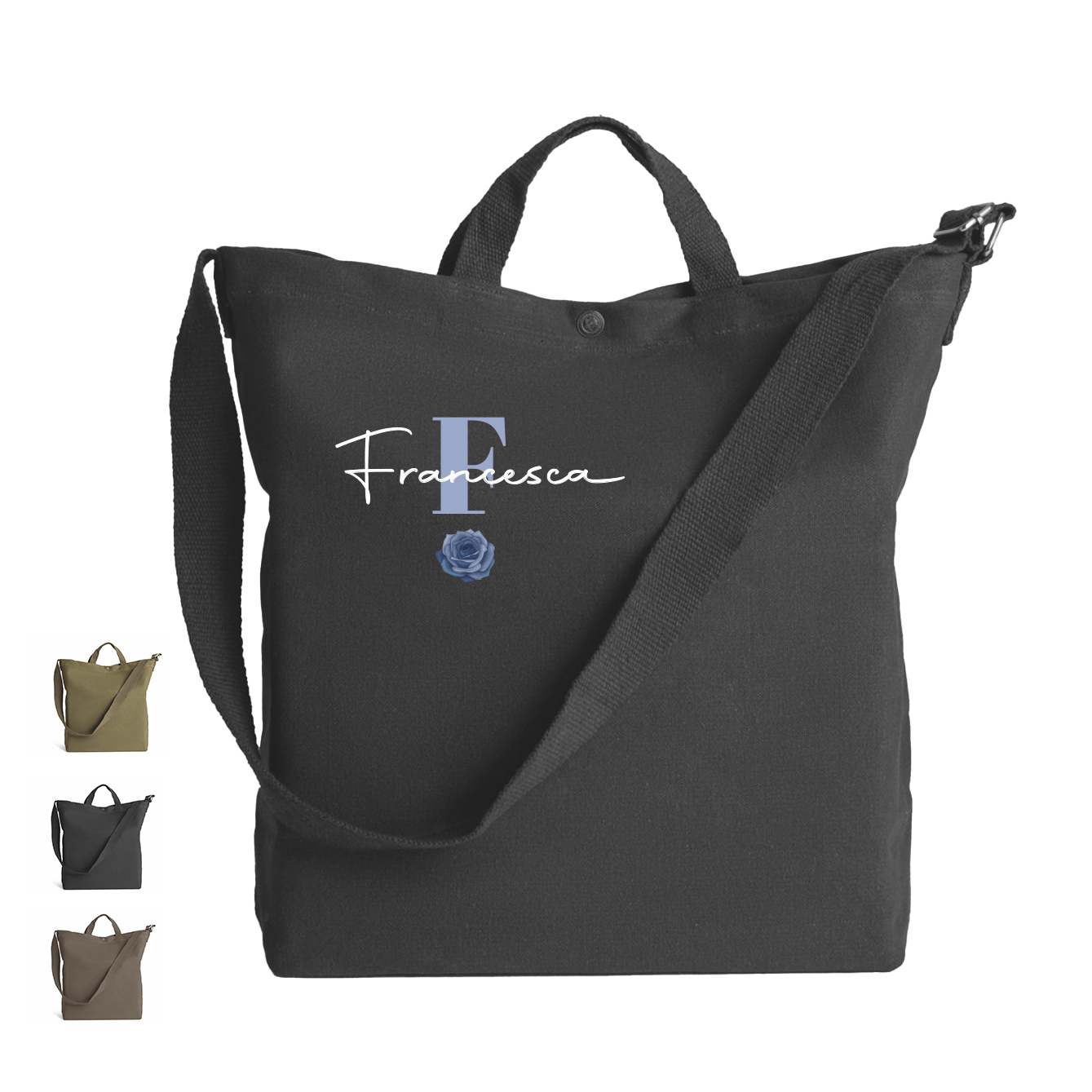 Flower blue - Borsa da Donna in Tela - personalizzato con nome