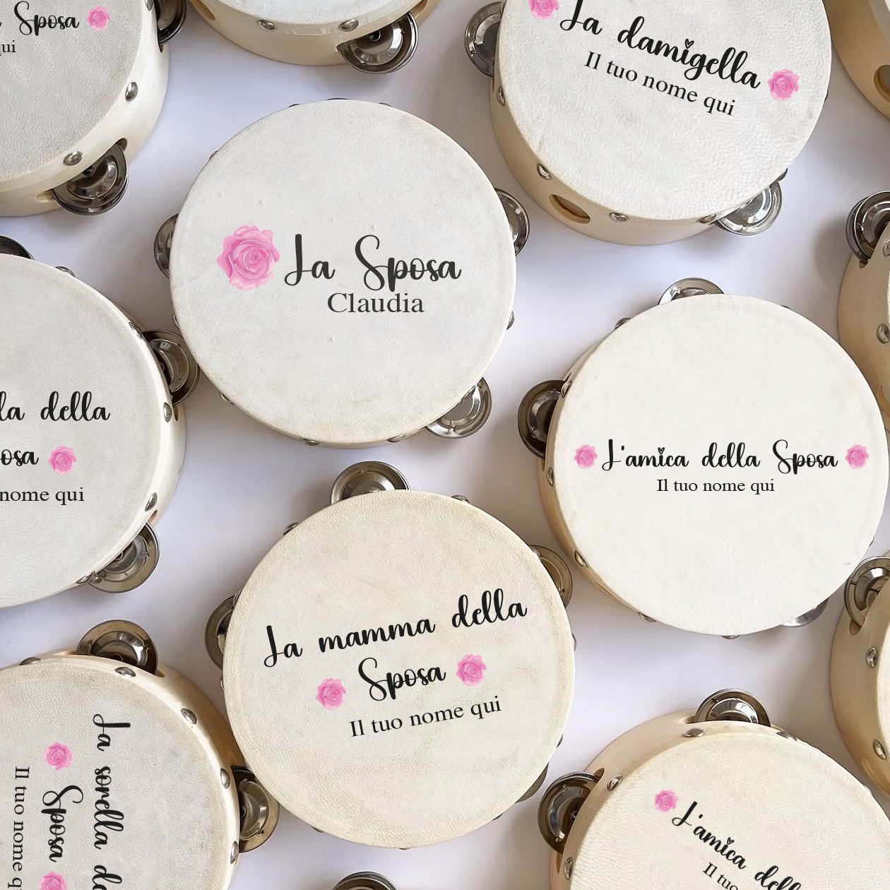 La sposa e il suo Team - Set da 10 Tamburelli - personalizzati
