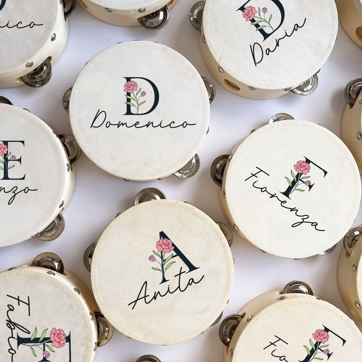 Name Flower - Set da 10 Tamburelli - personalizzati con nomi