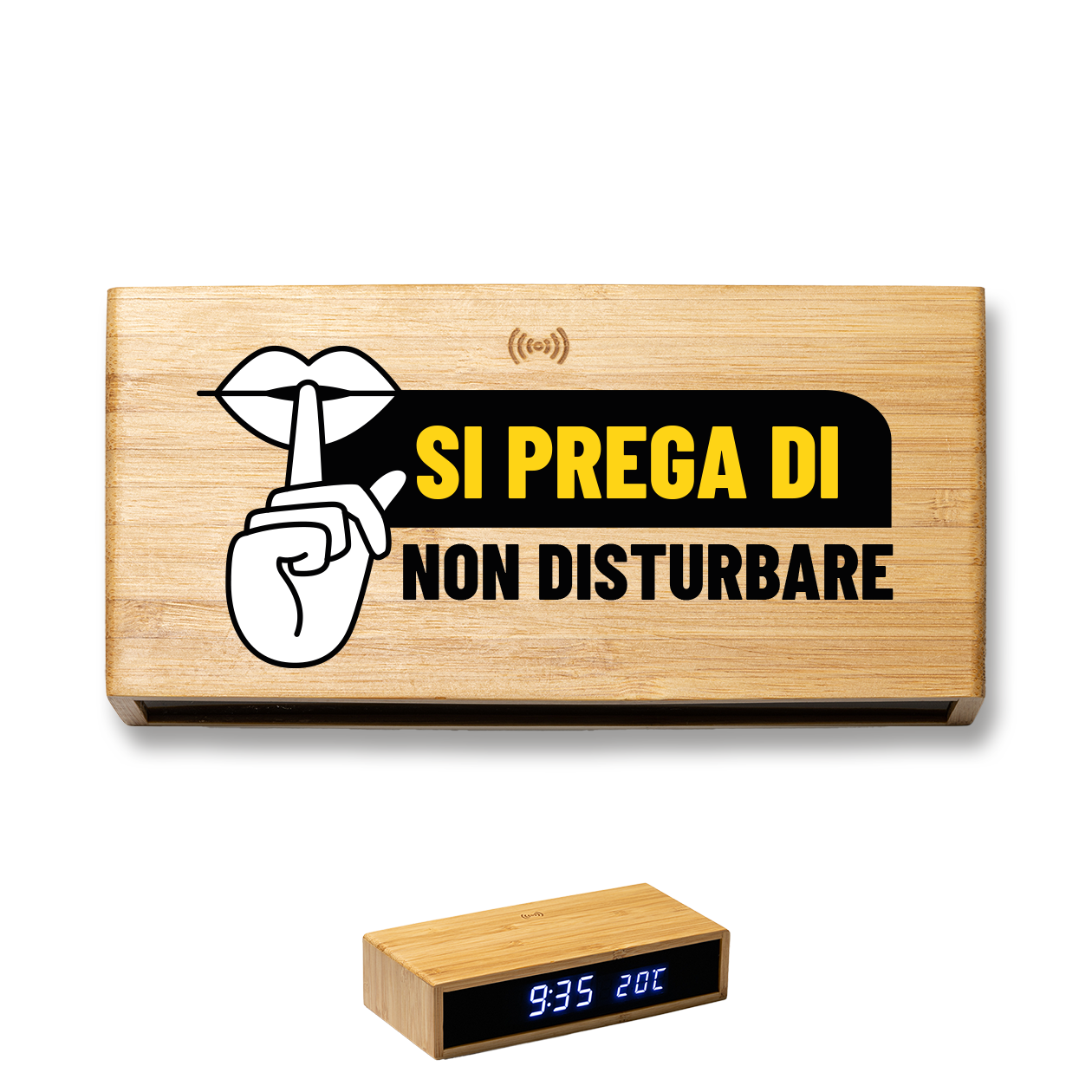 Si prega di non disturbare - Sveglia Digitale in Bambù con Orologio da Tavolo