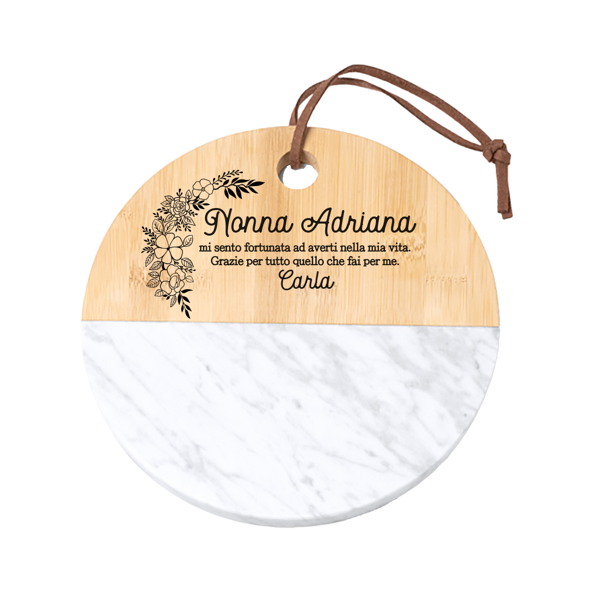 Grazie Nonna - Tagliere in marmo e bamboo naturale - personalizzato con nomi
