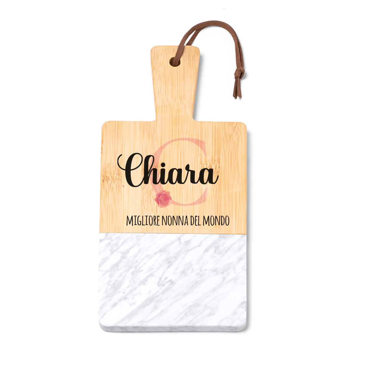 Migliore nonna del mondo - Tagliere in marmo e bamboo naturale - personalizzato con nome